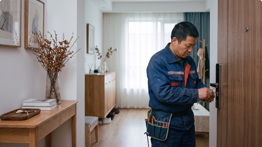 门锁维修人员更换门锁锁芯